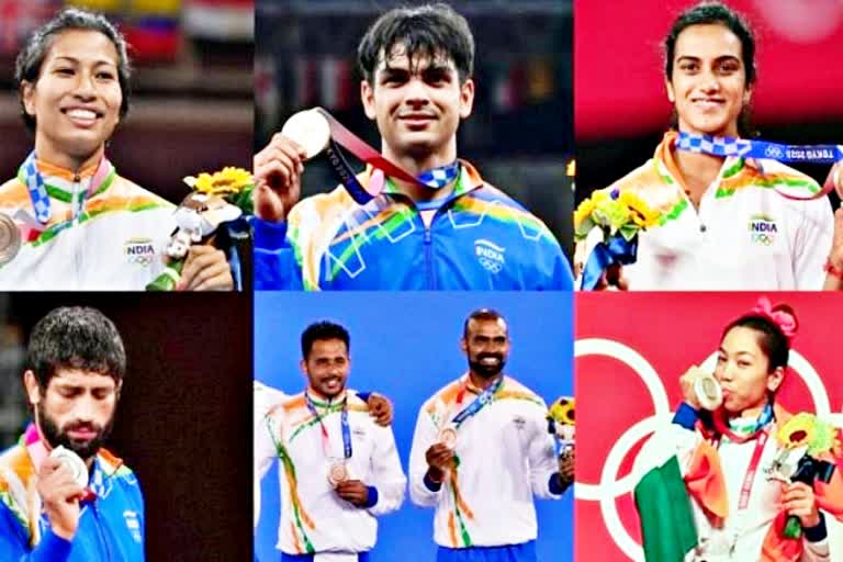 honors Olympic athletes in Lucknow  Olympic athletes  UP CM Yogi Adityanath  ओलंपिक खिलाड़ियों का सम्मान  Tokyo Olympics 2020  इकाना स्टेडियम  Ikana Stadium