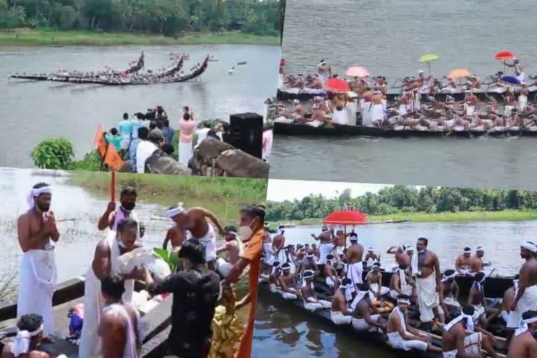 Utrattathi boat race  Utrattathi boat race without crowd and festive mood  kerala covid situation  ഉതൃട്ടാതി വള്ളംകളി  പള്ളിയോടങ്ങള്‍  കൊവിഡ് മാനദണ്ഡങ്ങള്‍  ജലഘോഷയാത്ര  boat race in covid situation