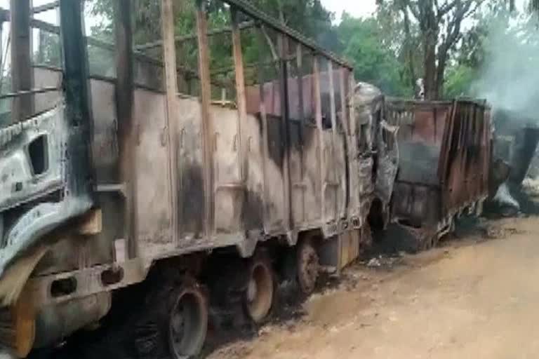 suspected militant outfit DNLA set fire to Coal loaded trucks