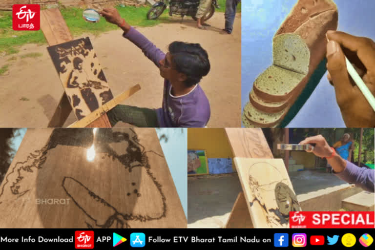 sunlight wood burning art  art  drawing  youth make sunlight wood burning art  mayiladuthurai youth make sunlight wood burning art  சூரிய ஒளியில் ஓவியம்  சூரிய ஒளி  ஓவியம்  சூரிய ஒளியில் ஓவியம் வரைந்த இளைஞர்  மயிலாடுதுறையில் சூரிய ஒளியில் ஓவியம் வரைந்த இளைஞர்