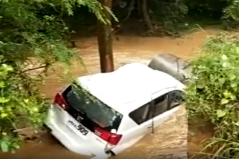 car washed away in flood at chandragiri