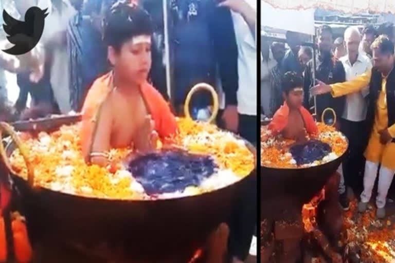 boy sitting in boiling water