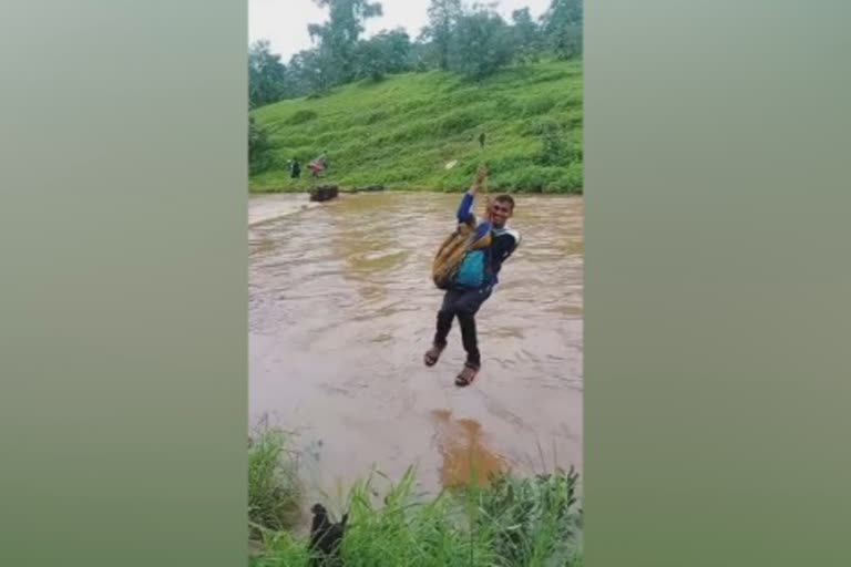 tribal youth take risk to cross river thane shahapur