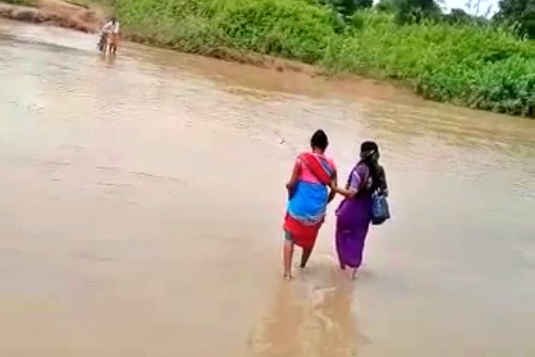 pregnant woman had to cross the river in strong flow of water