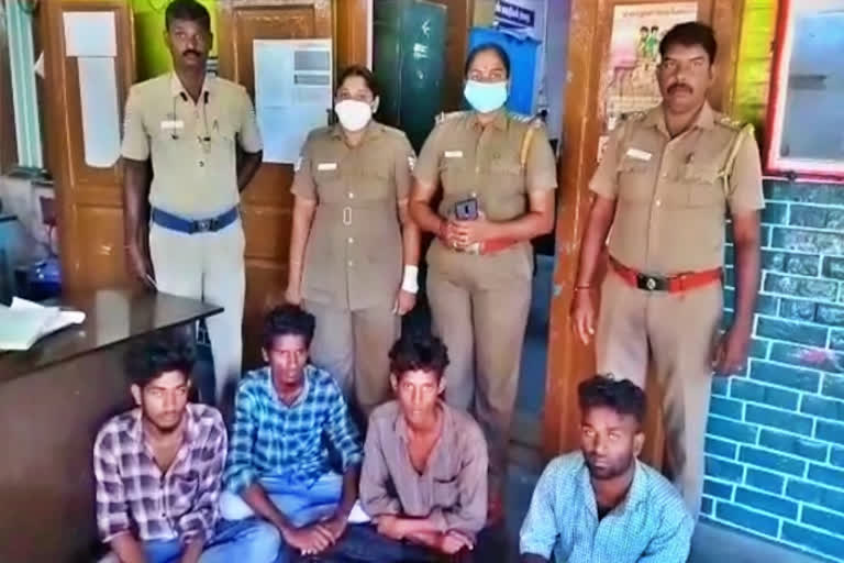 stealing college bus  college bus  stealing college bus near Nannilam  thiruvarur news  thiruvarur latest news  Four youths arrested for stealing college bus near Nannilam  திருவாரூர் செய்திகள்  தனியார் கல்லூரி பேருந்து திருட்டு  திருவாரூர் கல்லூரி பேருந்து திருட்டு  பேருந்து திருட்டு