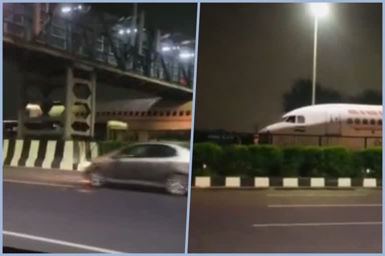 Air India plane gets stuck under foot overbridge