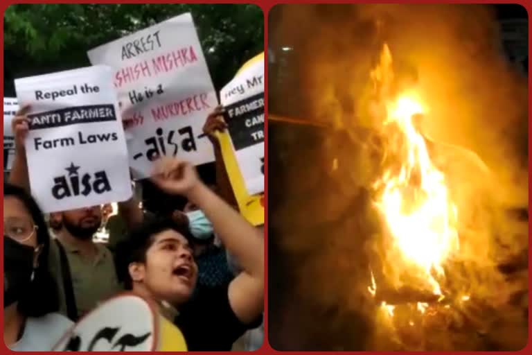 JNUSU ने जलाया सीएम योगी का पुतला