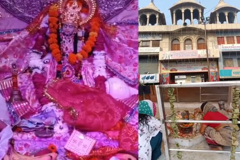 गाजियाबाद के प्राचीन देवी मंदिर में सुबह से ही पूजा करने पहुंचे श्रद्धालु.