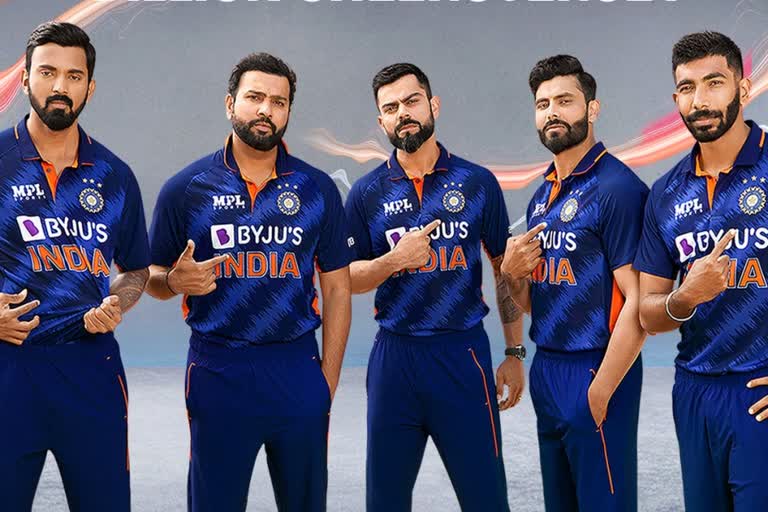 India jersey unveiled  T20 World Cup jersey unveiled  Team India in T20 World Cup  India jersey at T20 WC  ഇന്ത്യന്‍ ക്രിക്കറ്റ്  വിരാട് കോലി  രോഹിത് ശര്‍മ  T20 World Cup  ടി20 ലോക കപ്പ്