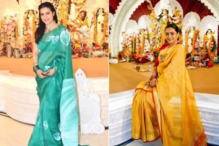 Kajol enjoying Durga Puja with Rani Mukerji