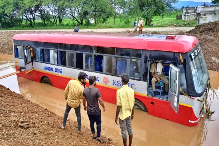 Govt bus fell down in brooklet at Kollegal