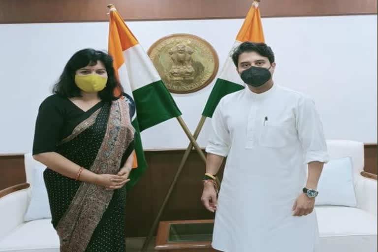 Bhubaneswar mp Aparajita thanks to union civil aviation minister Jyotiraditya scindia