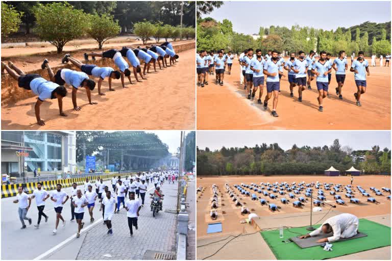 Civil police staff getting good health by doing daily workout