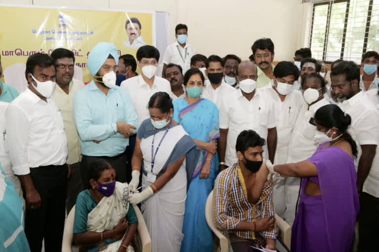 ma subramanian  vaccination camp  ma subramanian inspect vaccination camp  மா சுப்பிரமணியன்  தடுப்பூசி முகாம்  மெகா தடுப்பூசி முகாம்