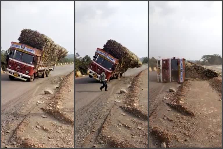 sugarcane loaded lorry palti video viral