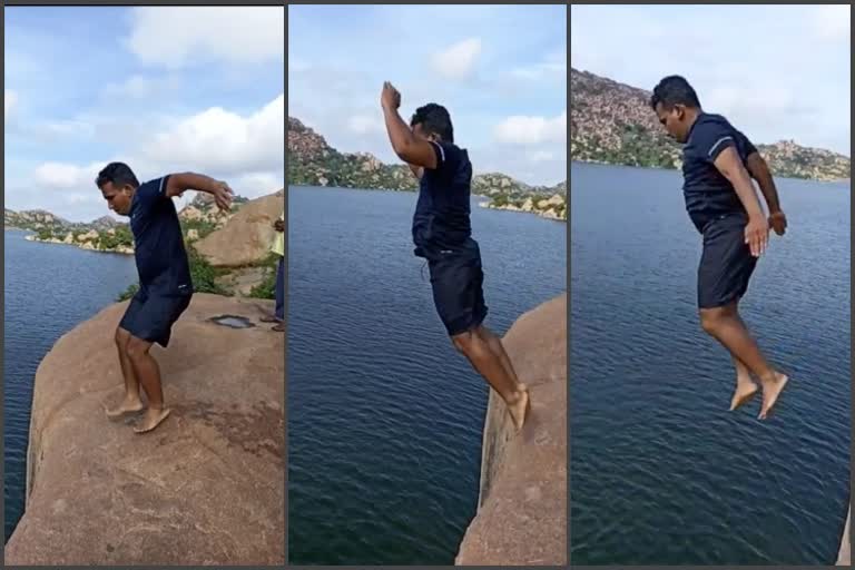 koppal dc vikas suralkar dives in sanapur lake