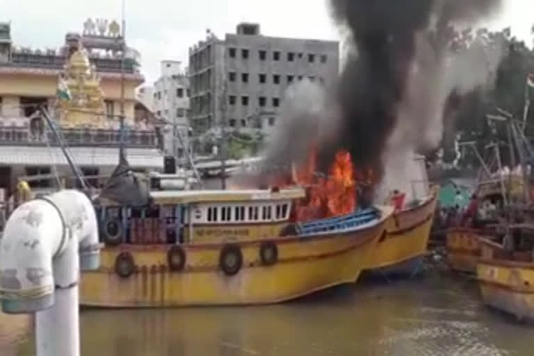 Boat Burnt at Kakinada Harbour