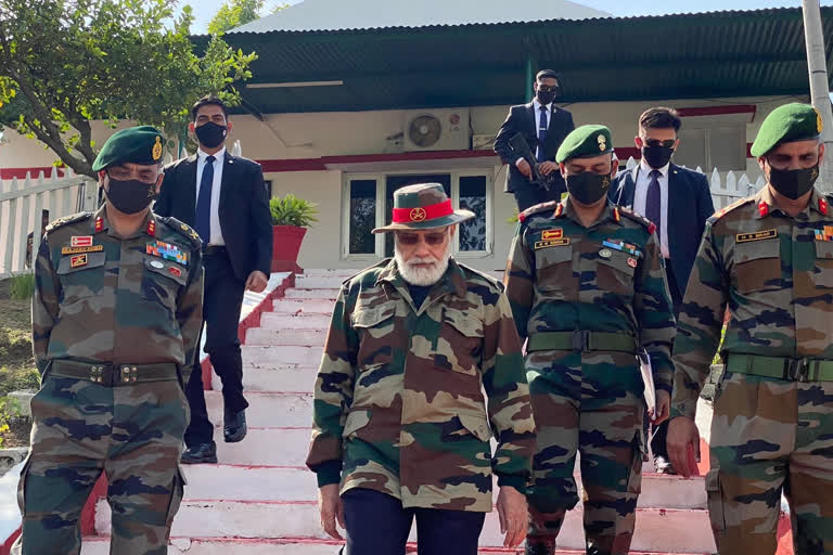 Prime Minister Narendra Modi arrives in Nowshera, Jammu, to celebrate Diwali with soldiers