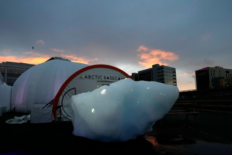 The four ton block of ice, originally part of a larger glacier, was brought from Greenland to Glasgow by climate scientists from Arctic Basecamp as a statement to world leaders of the scale of the climate crisis and a visible reminder of what Arctic warming means for the planet.