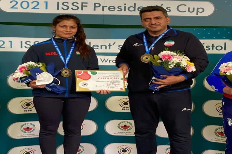 Manu Bhaker, Javad Foroughi win Air Pistol Mixed Team gold in President's Cup