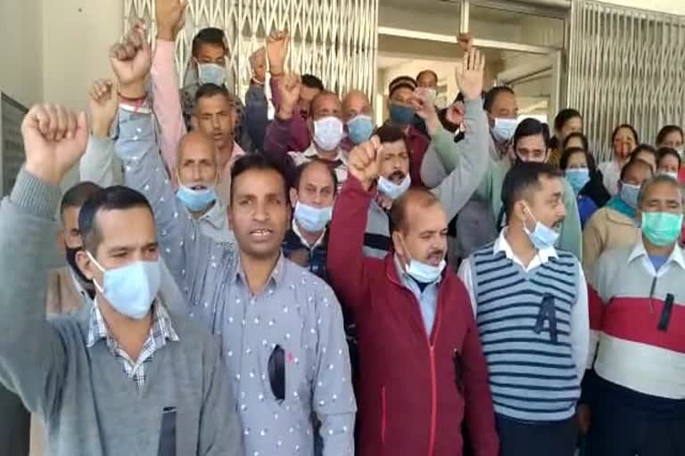 hp-dental-college-employees-federation-staged-a-sit-in-protest-over-their-demands-in-mandi