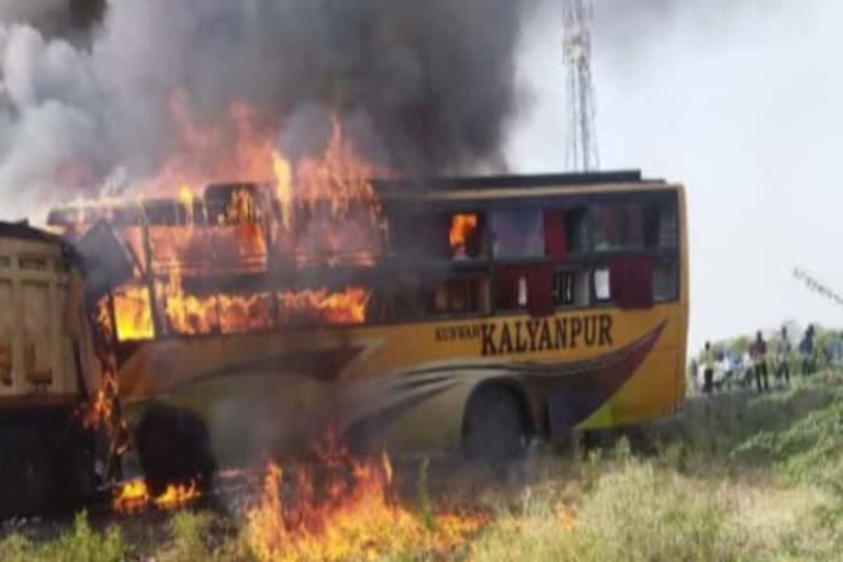 head on collision between bus and tanker