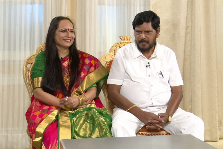 Union Minister Ramdas Athawale and his wife Seema Athawale participate in Zee Marathi Home Minister program