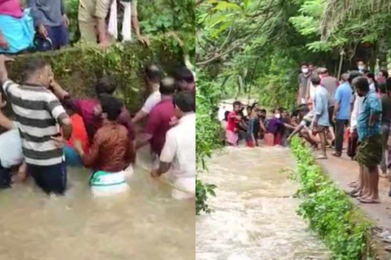 Kid missing thrissur  kid drowned in water  boy drowned in canal  heavy rain  ഒഴുക്കില്‍പ്പെട്ട് കാണാതായി  ഒഴുക്കില്‍പ്പെട്ട് കാണാതായി വാർത്ത  കുട്ടി ഒഴുക്കിൽപ്പെട്ടു