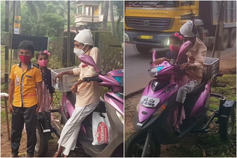 Children lend a helping hand to father news  pappadam road business  Pappadam business in malappuram  പപ്പടം കച്ചവടത്തിൽ സഹായത്തിനെത്തി കുരുന്നുകൾ  അച്ഛനെ സഹായിക്കാൻ മക്കളും  തെരുവോര കച്ചവടം  പപ്പട കച്ചവടം വാർത്ത