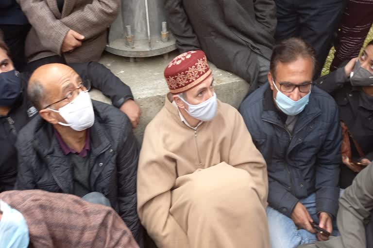 NC vice president and former JK chief minister on sit in protest at Gupkar Municpal Park against civilian killings
