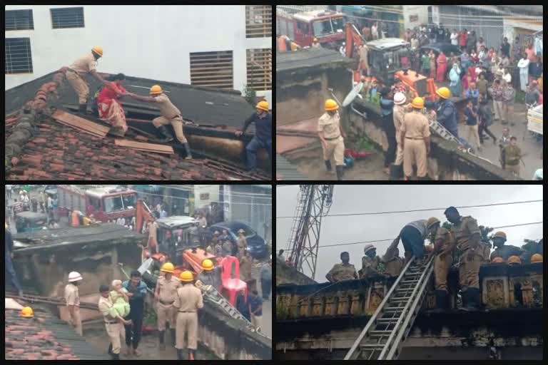 firefighters rescued five people who were under in a collapsed house at Mysore