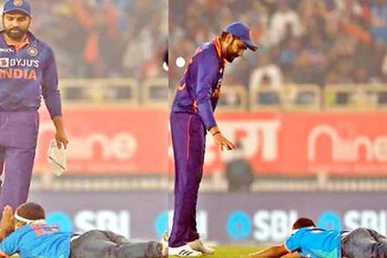 The young man had fallen at the feet of Rohit Sharma breaking the security cordon, the police is investigating