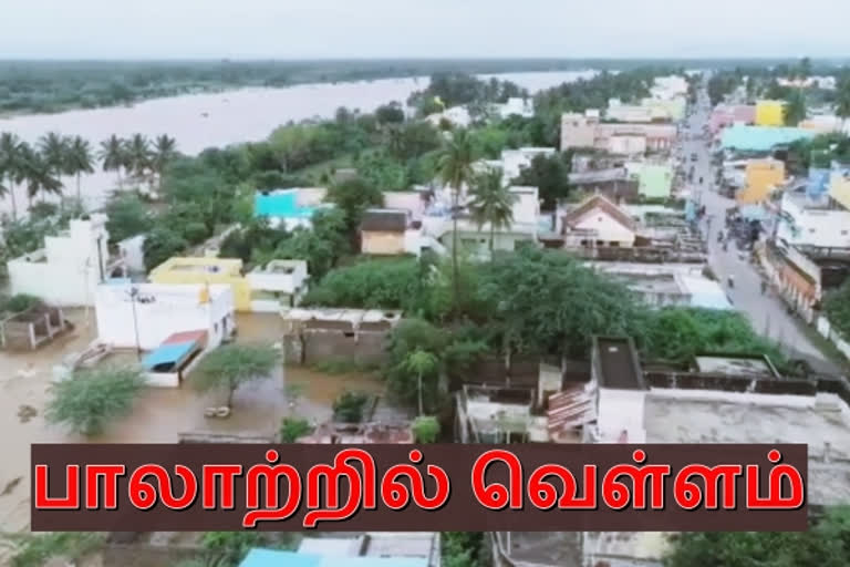Palar River Drone shot : பாலாற்றில் வெள்ளம் - கிராமங்களில் சூழ்ந்த வெள்ள நீர்