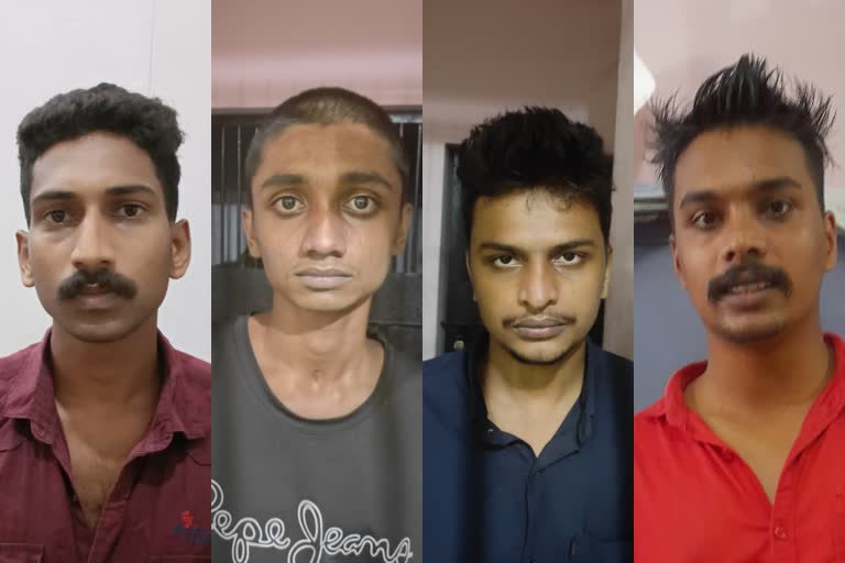 four arrested for assaulting student in kerala  drug mafia abduct student in kerala  mangalapuram drug mafia  മംഗലപുരം വിദ്യാര്‍ഥി മര്‍ദനം  വിദ്യാര്‍ഥിയെ തട്ടിക്കൊണ്ടുപോയി മര്‍ദിച്ചു  മര്‍ദനം നാലംഗ സംഘം അറസ്റ്റ്  പോത്തൻകോട് ബിരുദ വിദ്യാര്‍ഥി മര്‍ദനം