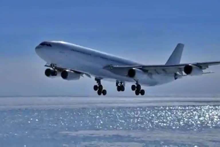 Airbus A340 plane lands on ice runway in Antarctica