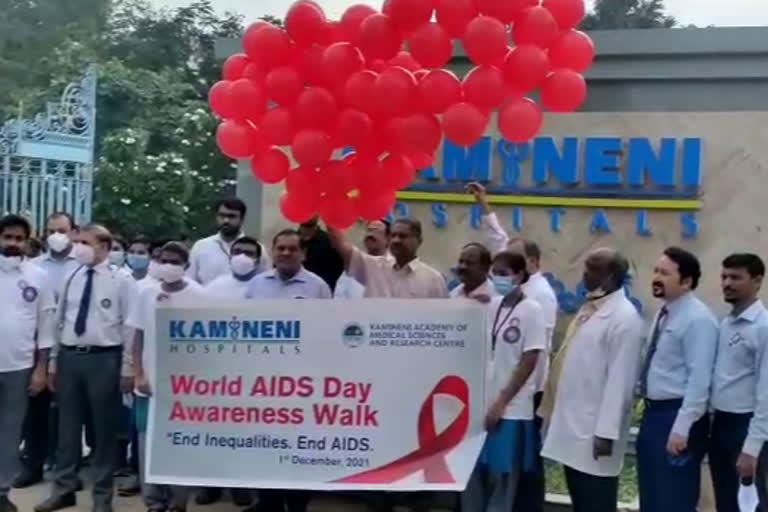 AIDS awareness walk conducted by kamineni hospitals in lb nagar