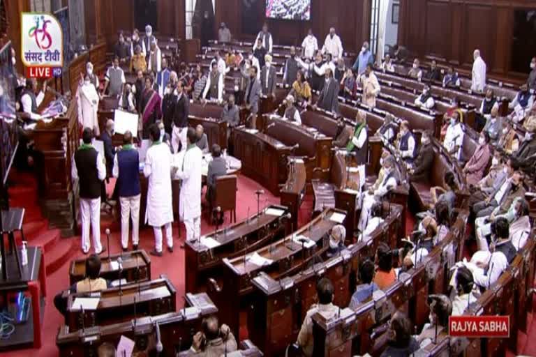 Opposition MPs raise slogans on the issue of farmers' deaths, rising inflation in Rajya Sabha