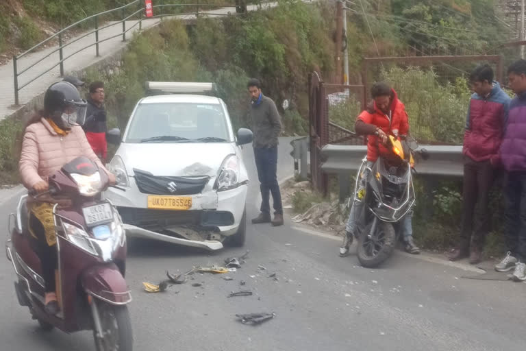 Car and scooty collision in mussoorie