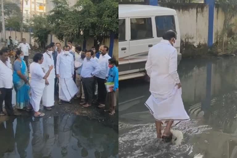 Tamilnadu Housing Department minister Muthusamy, Minister muthusamy inspection in Ayapakkam Housing Board, அயப்பாக்கம் வீட்டுவசதித் துறை வாரிய குடியிருப்பை ஆய்வு செய்த அமைச்சர் முத்துசாமி