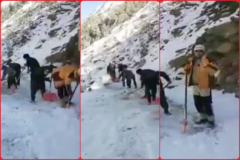 lahaul spiti Youth removes snow