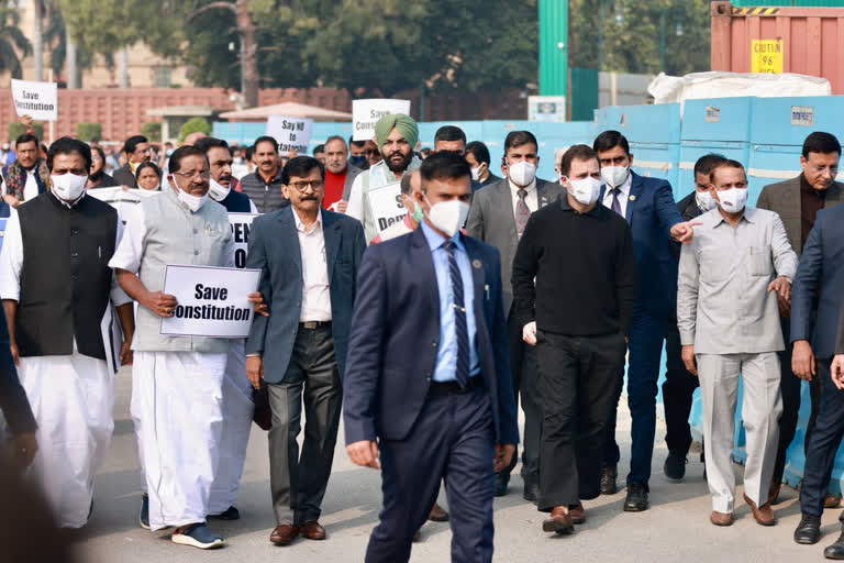 Opposition MPs including Rahul Gandhi hold protest march