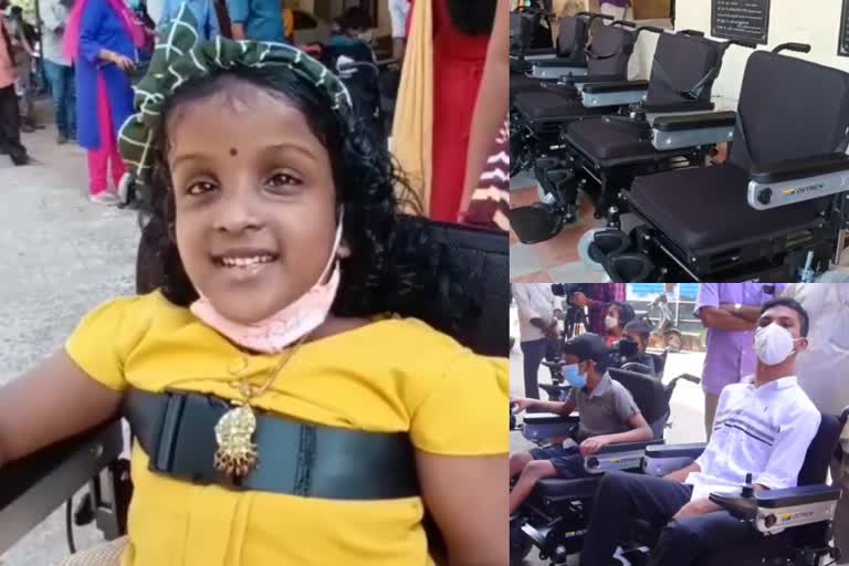 kollam dist panchayath distributes wheel chair  differently abled children in kerala  education minister v.sivankutty  joystick operated motorized wheelchair  kollam latest news  wheel chair project under kollam district panchayath  കൊല്ലം ജില്ലാ പഞ്ചായത്ത് പദ്ധതികള്‍  ഭിന്നശേഷിക്കാരായ കുട്ടികള്‍ക്ക് വീല്‍ചെയര്‍  ജോയ്‌സ്റ്റിക് ഓപ്പറേറ്റഡ്‌ മോട്ടോറൈസ്‌ഡ്‌ വീല്‍ചെയര്‍  കൊല്ലം വീല്‍ചെയര്‍ പദ്ധതി