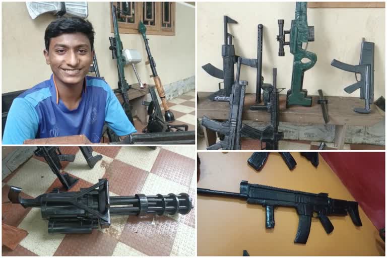 Abhiram makes guns out of waste in Venganur  പാഴ്‌വസ്തുക്കൾ കൊണ്ട് തോക്ക് നിർമാണം  തോക്കുകൾ നിർമിച്ച് അഭിരാം വെങ്ങാനൂർ  gun making Trivandrum