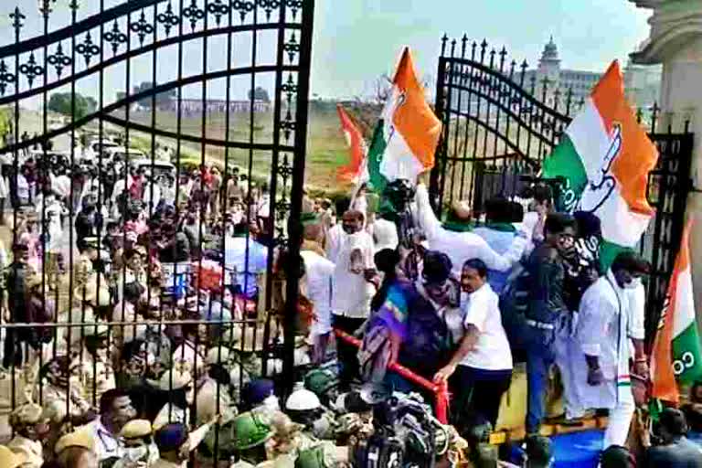 Suvarna Vidhana Soudha  Congress leaders tractor rally in Belagavi  ಸುವರ್ಣ ವಿಧಾನಸೌಧ  ಕಾಂಗ್ರೆಸ್​ ನಾಯಕರಿಂದ ಟ್ರ್ಯಾಕ್ಟರ್‌ ರ‍್ಯಾಲಿ