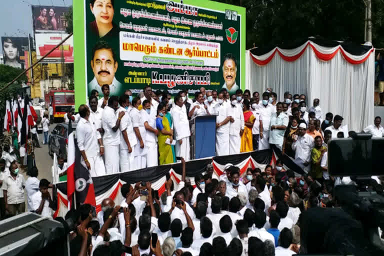 ஸ்டாலின் அரசு பொம்மை அரசு  எடப்பாடி பழனிசாமி கடும் விமர்சனம்  நிறைவேற்றப்படாத வாக்குறுதிகள்  cm stalin government toy government  opposition leader palanisamy  protest against ruling party