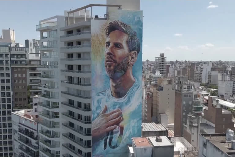 69 meter high Messi Mural appears in hometown Rosario
