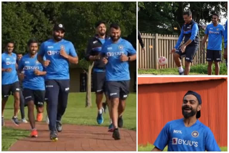 Team India members play footvolley to recharge their batteries