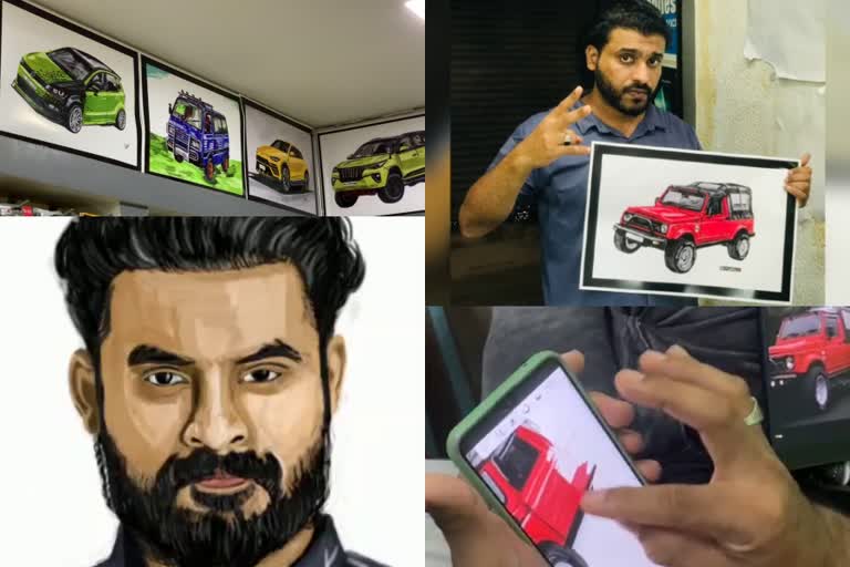 Siyad Mohammad digital art Cheruvathur  mobile shop owner draws vehicles pictures Kasaragod  man in Kannankai draws pictures mobile app on smartphone  മൊബൈൽ ആപ്പ് വഴി ചിത്രം വരച്ച് സിയാദ് മുഹമ്മദ്  ചെറുവത്തൂർ മൊബൈൽ ഷോപ്പുടമ ഡിജിറ്റൽ ആർട്ട്  സ്മാർട്ട്‌ ഫോൺ വാഹനങ്ങളുടെ ചിത്രവര കണ്ണങ്കൈ  കാസർകോട്