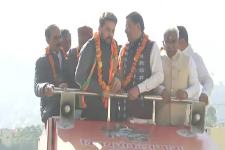 Anurag Thakur, CM Dhami lead BJP's Vijay Sankalp Yatra in Bageshwar