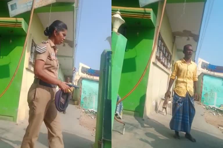 Two Police Woman threatened Madurai  Tallakulam All Women Police Station  Man threatened to kill the Police woman Tamil Nadu  അന്വേഷണത്തിനെത്തിയ പൊലീസുകാരിയെ കൊലപ്പെടുത്താന്‍ ശ്രമം  പൊലീസുകാരിക്കെതിരെ അസഭ്യം പറഞ്ഞ് യുവാവ്  തല്ലക്കുളം ഓള്‍ വുമണ്‍ പൊലീസ് സ്റ്റേഷന്‍  പൊലീസുകാരെ ഭീഷണിപ്പെടുത്തുന്ന വീഡിയോ